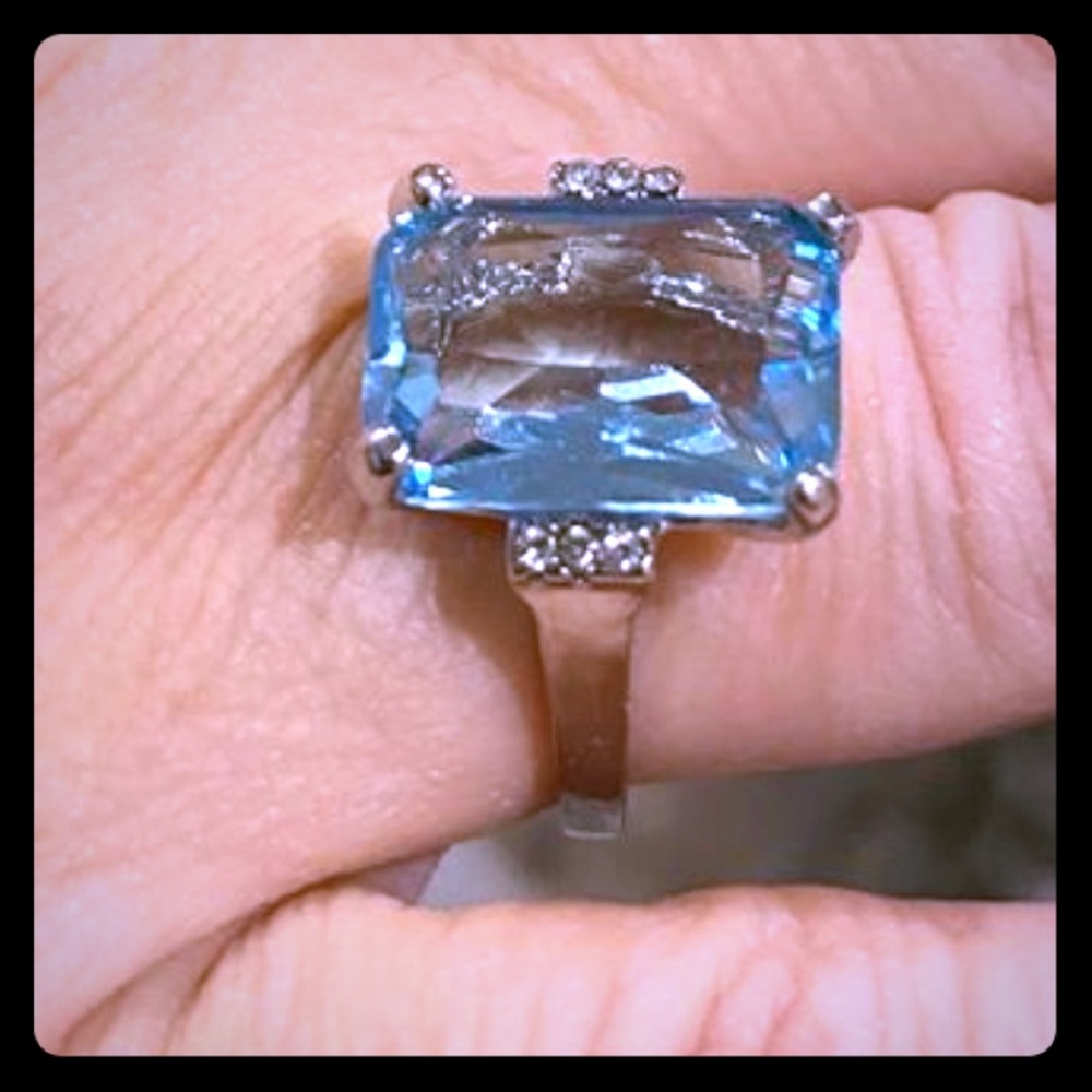 NEW Aqua blue Topaz Cz crystal ring